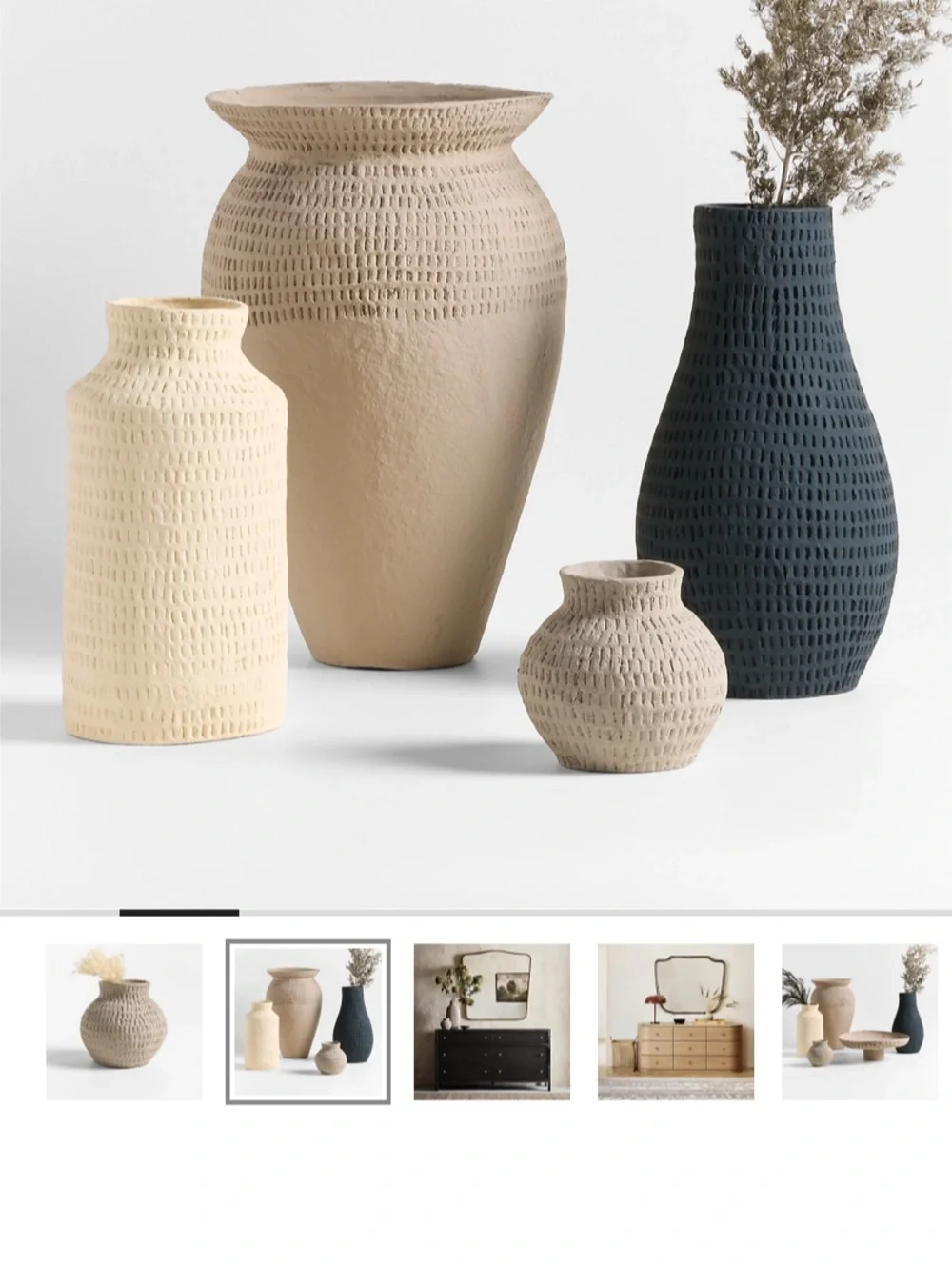 Crate&Barrel Neutral Textured Ceramic Vase 3pc set